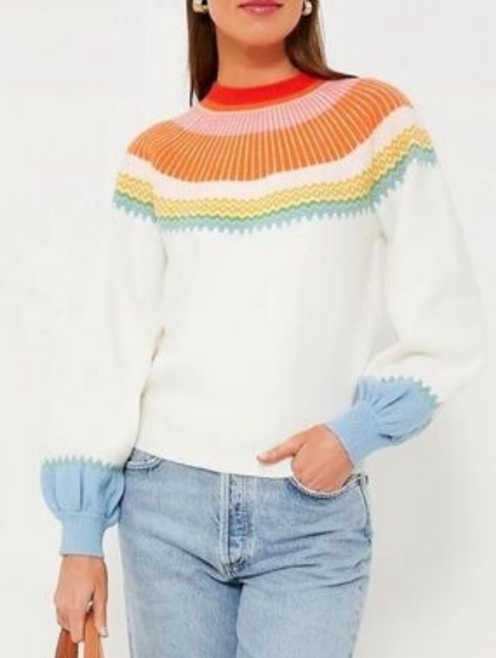 Hyacinth House Multicolor Fair Isle Yoke Pullover Sweater Cream Blue Pink XXL